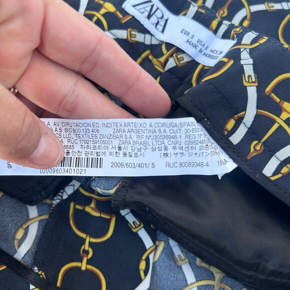 Zara Wide Leg Flare Belt Horsebit Chain Pattern Pants Festive Small High Rise - Picture 11 of 12